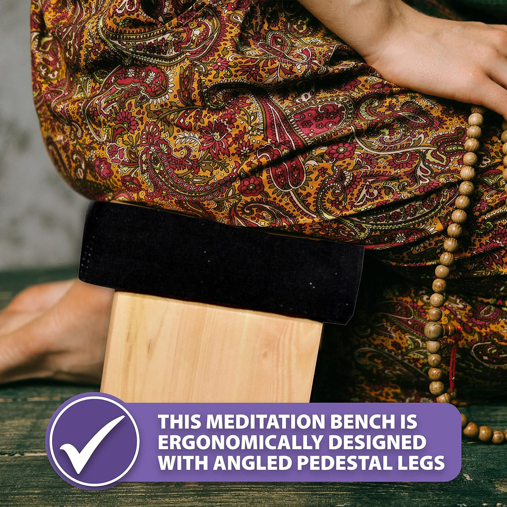 Mudra Crafts Black Foldable Meditation Chair - Yoga Zen Meditation Bench Kneeling Stool - Wooden Meditation Stool with Cushion - Prayer Kneeler Seiza Meditation Seat