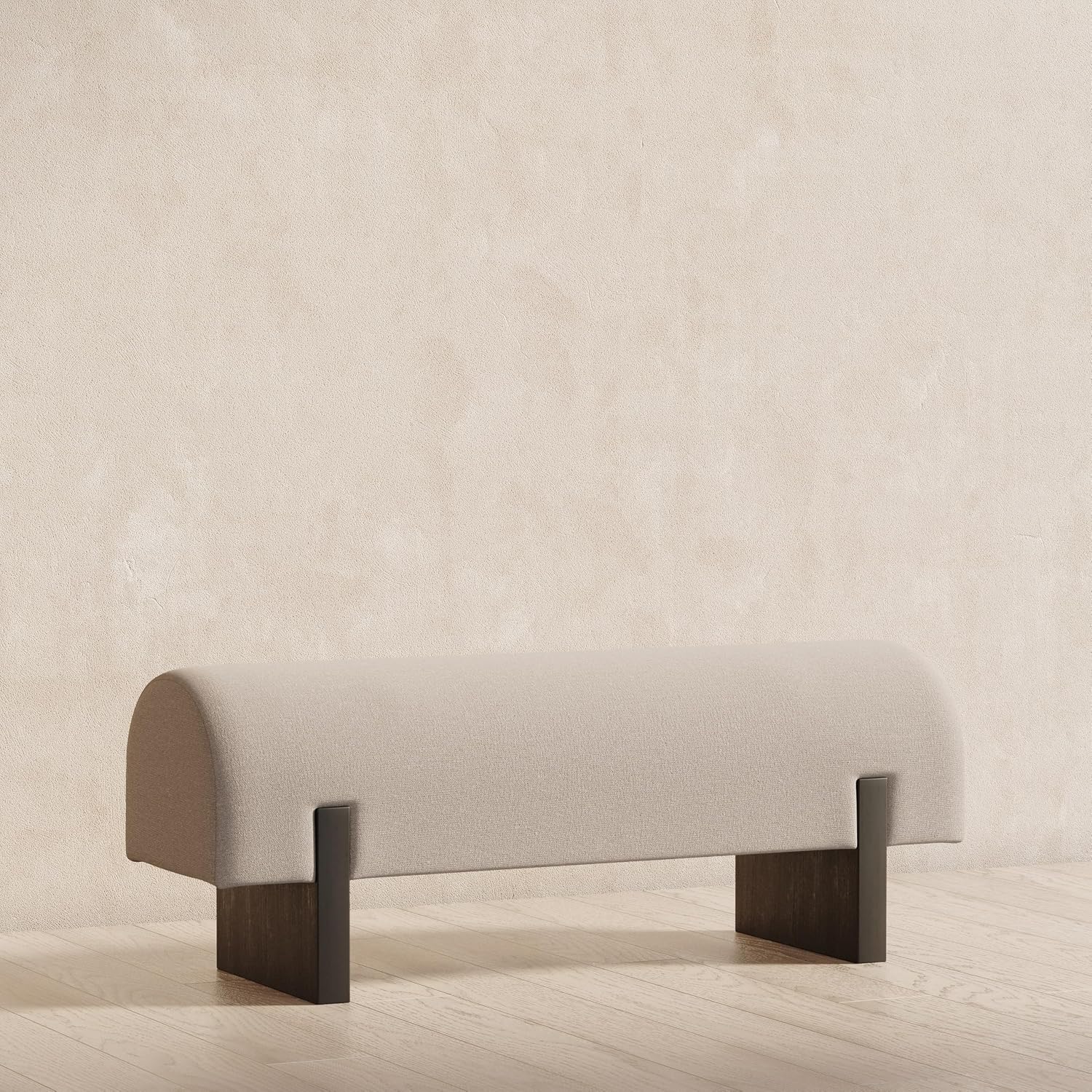Maven Lane Juno Modern Wooden Upholstered Bench, Padded Seat for Kitchin Dining Room Table, Entryway Accent, or Window Seating in Refined Black Finish