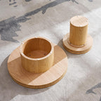 Round End Table Modern Side Table with Sintered Stone Top & Natural Wood Grain, Pedestal Accent Table for Living Room Bedroom Small Spaces, Oak