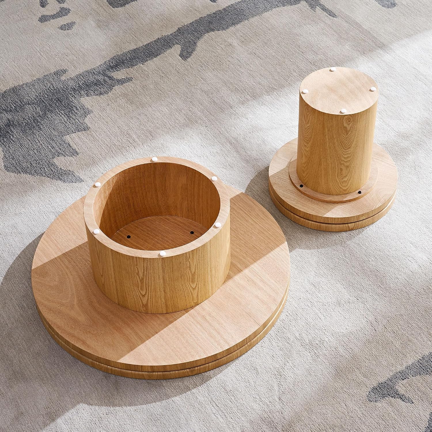 Round End Table Modern Side Table with Sintered Stone Top & Natural Wood Grain, Pedestal Accent Table for Living Room Bedroom Small Spaces, Oak