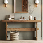 TRIBEWOOD 63-Inch Solid Wood Console Table for Entryway, Narrow Long Farmhouse Sofa Table Behind Couch, for Foyer, Hallway, Living Room, Easy Asswmbly, Brown