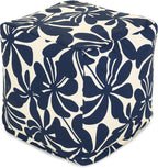 Majestic Home Goods Plantation Indoor/Outdoor Bean Bag Ottoman Pouf Cube, 17" L x 17" W x 17" H, Navy