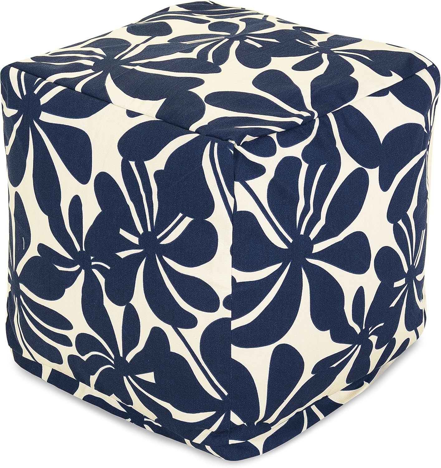 Majestic Home Goods Plantation Indoor/Outdoor Bean Bag Ottoman Pouf Cube, 17" L x 17" W x 17" H, Navy