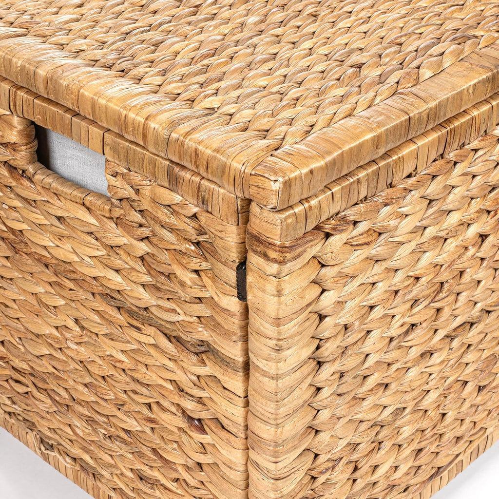 happimess HPM9005A Anada Wicker Weave 30" Storage Trunk, Wooden Frame/Water Hyacinth, Farmhouse, Transitional, Coastal, Rustic for Office, Dorm Room, Living-Room, Bedroom, Dining-Room, Natural