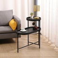 2-Tier Side Table with Storage, Black End Table Sofa Table for Living Room & Bedroom - Sturdy X-Shape Metal Frame and Wooden Tray, Easy to Assemble Modern Accent Table for Office, Apartment