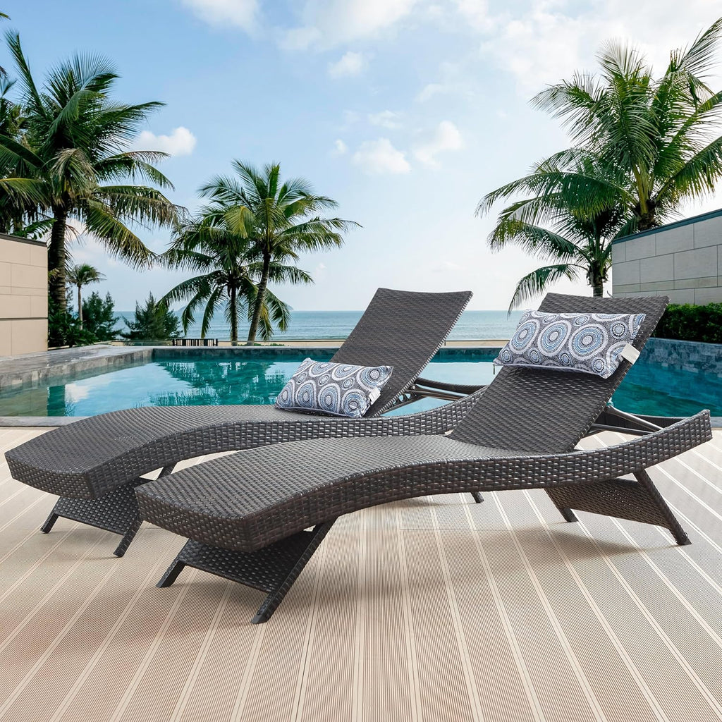 79'' Long Reclining Chair Set of 4 with Cushions, Adjustable Patio Chaise Lounge Chair, Outdoor Wicker Lounge Chair, PE Rattan Lawn Sunbathing for All Weather, Beach Poolside Garden Backyard, Brown