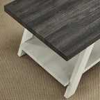 Modern Industrial Wooden End Table, 2-Tier Small Sofa Side Table with Storage for Living Room, Bedroom, Small Spaces, Charcoal + Beige