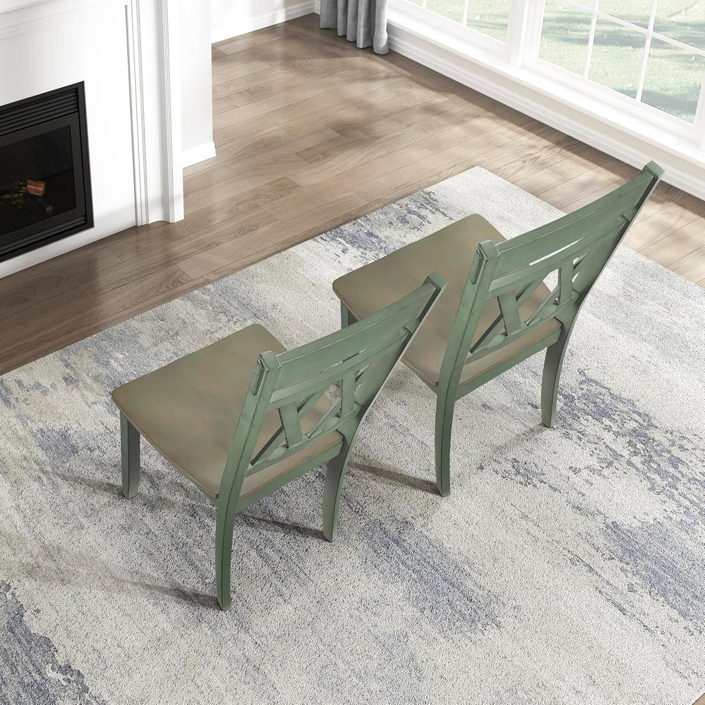 Lexicon Farmhouse Wood Dining Chair, Set of 2, Double Cross Back, Rustic Armless Chairs, Kitchen and Dining Room Furniture, Two-Tone Finish (Greywash and Antique Teal)