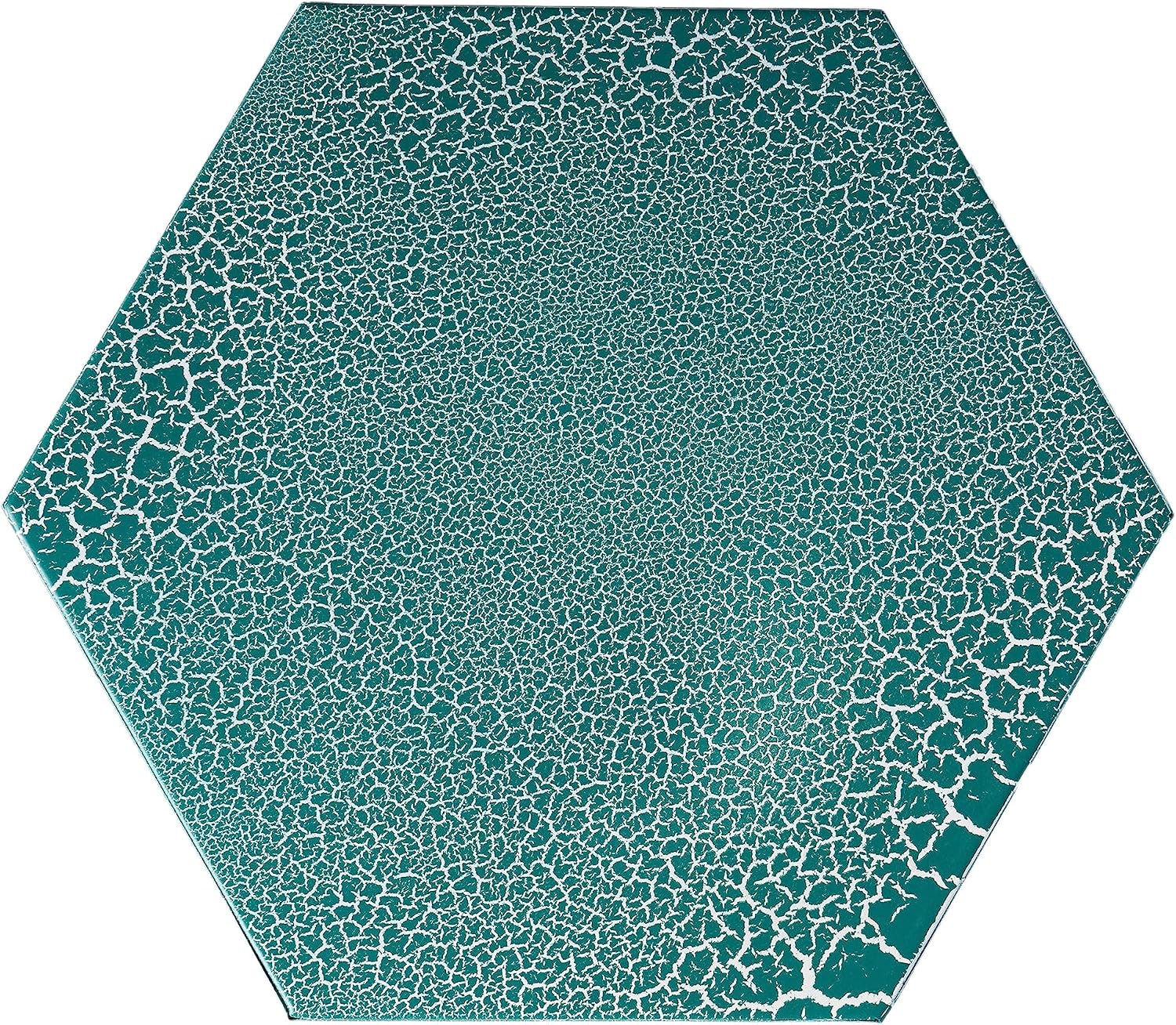 Eliana 12" Hexagonal Metal Side Table, Teal Crackle Finish Boho Accent Table with Cutout Floral Design, Sturdy Iron End Table for Living Room Bedroom Patio Decor