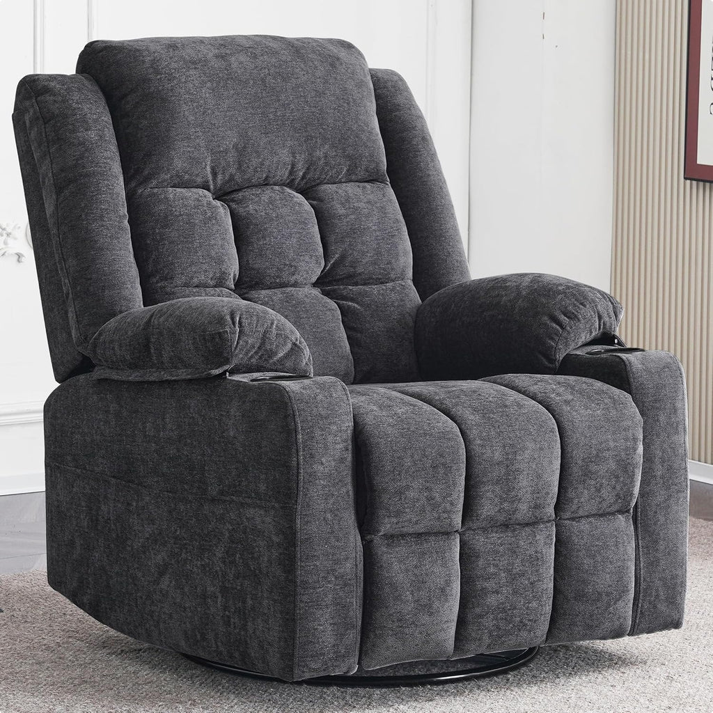 Ketaiyou Power Swivel Rocker Recliner Chair for Adults with Massage and Heat, USB and Type-C Ports, Infinite Position, Electric Glider Reclining Single Sofa Chair for Living Room (Dk Gray)