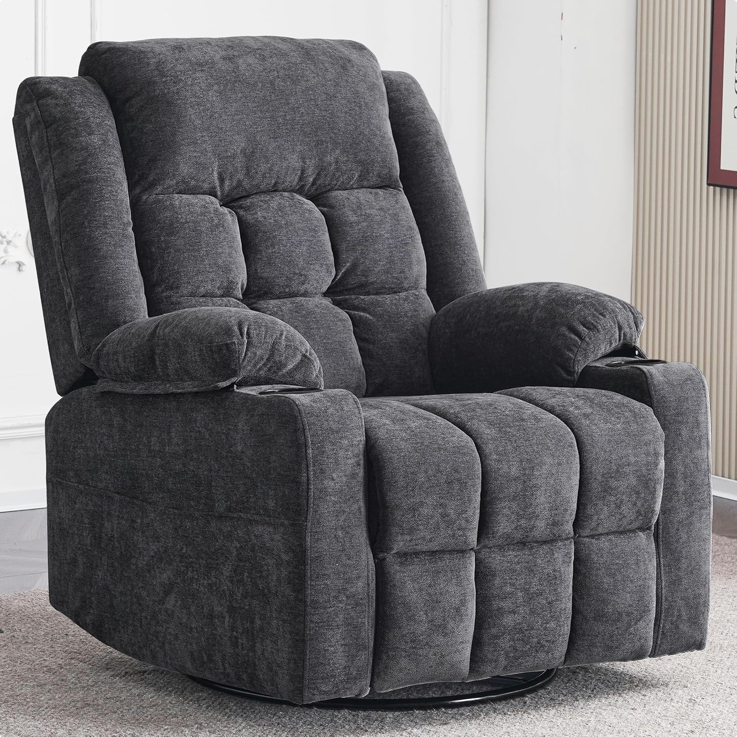 Ketaiyou Power Swivel Rocker Recliner Chair for Adults with Massage and Heat, USB and Type-C Ports, Infinite Position, Electric Glider Reclining Single Sofa Chair for Living Room (Dk Gray)