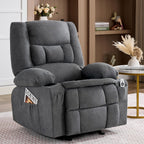 Rocker Recliner Chair with Massage and Heat, Nursery Rocking Chairs for Living Room, Ergonomic Comfy Relining Chair with Cup Holders, USB Charge Port, Side Pockets, Comfortable Arms, Single Sofa, Grey