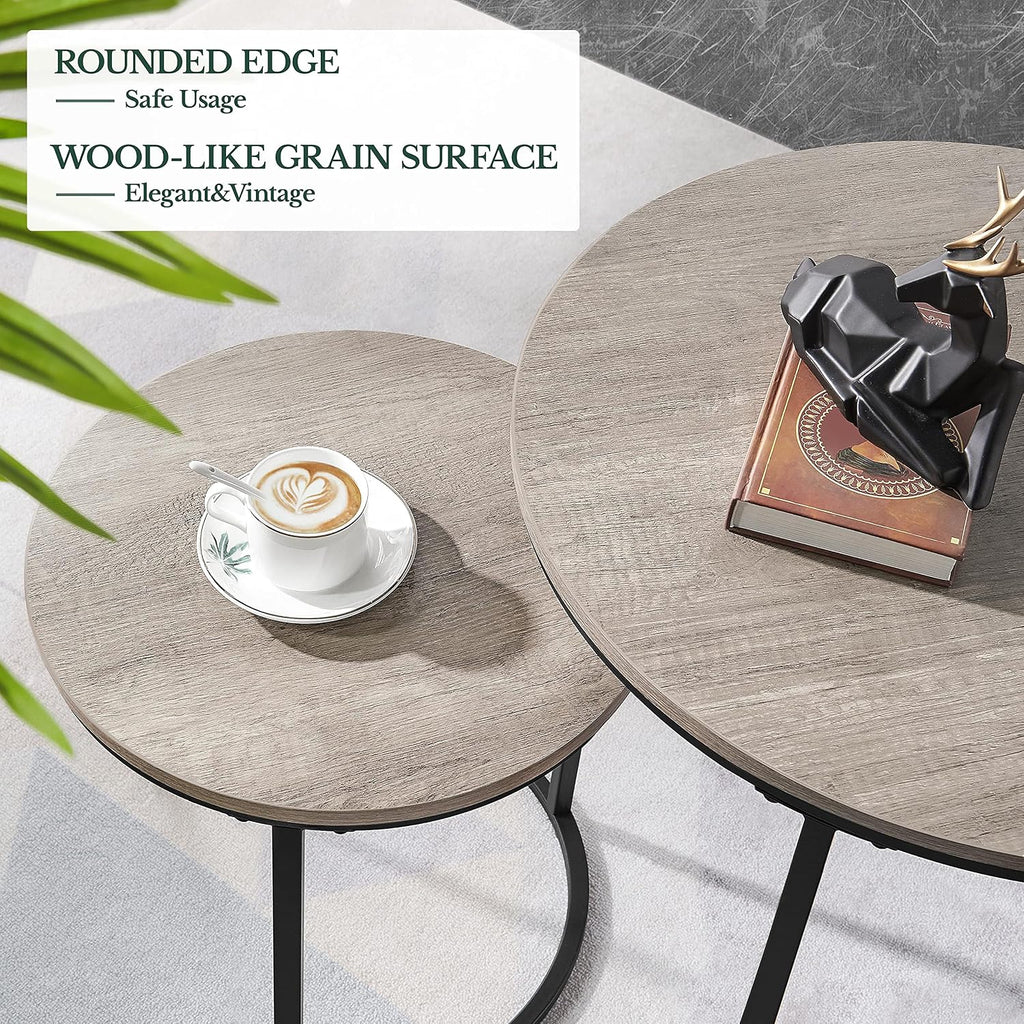 Topeakmart Nesting Side Tables Set of 2, Modern Round End Tables w/Waterproof Scratch Resistant Surface & Sturdy Metal Base for the Living Room,Guestroom, Balcony, Apartment and Small Space,Gray
