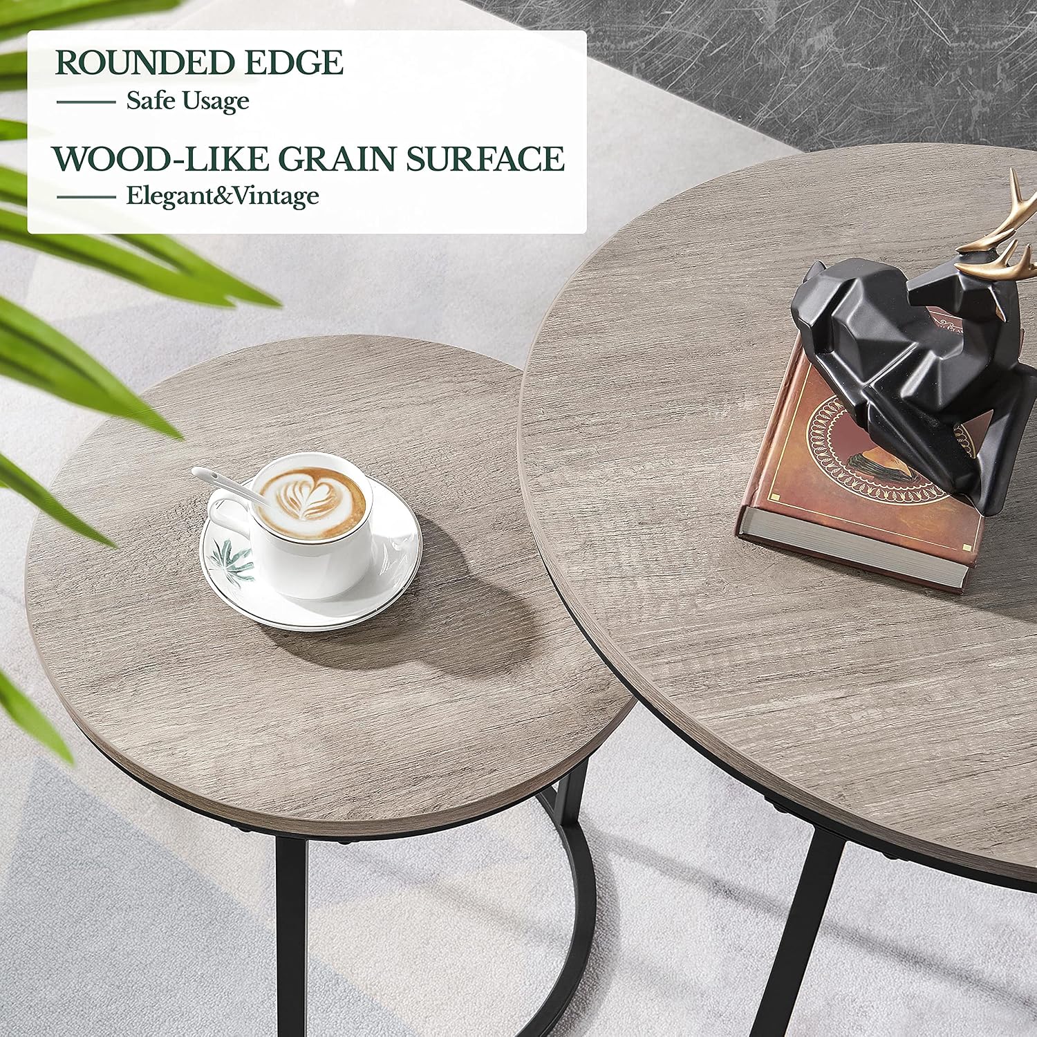 Topeakmart Nesting Side Tables Set of 2, Modern Round End Tables w/Waterproof Scratch Resistant Surface & Sturdy Metal Base for the Living Room,Guestroom, Balcony, Apartment and Small Space,Gray