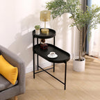 2-Tier Side Table with Storage, Black End Table Sofa Table for Living Room & Bedroom - Sturdy X-Shape Metal Frame and Wooden Tray, Easy to Assemble Modern Accent Table for Office, Apartment