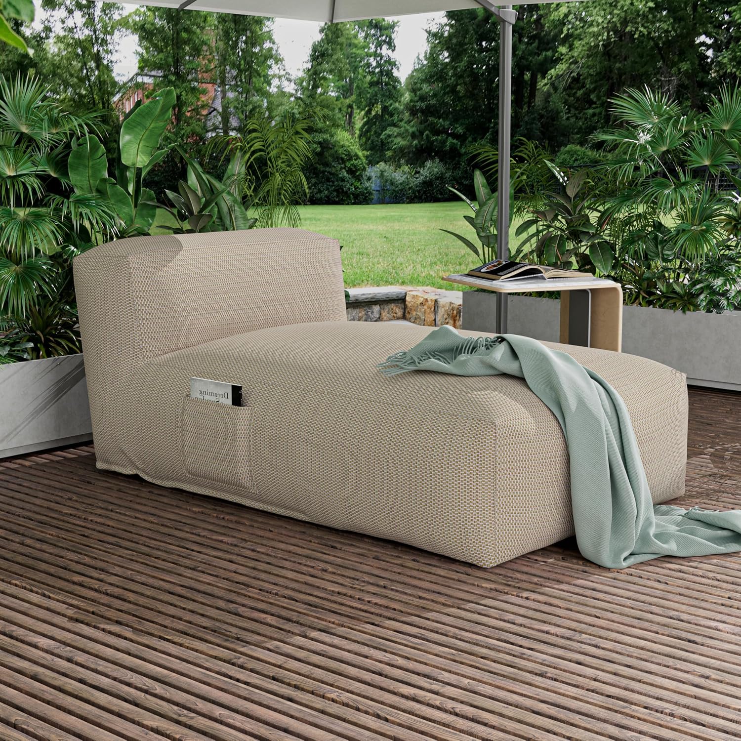 Outdoor Bean Bed Chair Sun Lounger, Outdoor Couch Sofa for Patio & Pool, Foam Filling Day Bed Furniture, Comfy Lazy Sofa for Outside, Water-Resistant Seating (Light Orange, 59'' L)