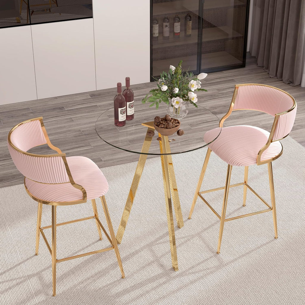 2 Pack Round Bar Table, 37.4" High Pub Table, 31" Small Cocktail Tables with Metal Base & Glass Top, for Small Spaces, Bistro Pub, Cafe(Gold)