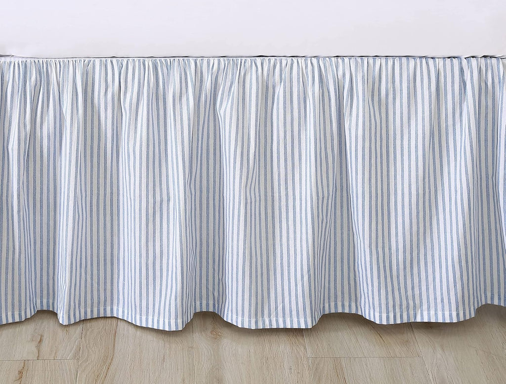 Laura Ashley - Queen Bedskirt, 100% Cotton Fabric with a Smooth and Lightweight Construction, 14.5" Drop Length, Stripe Bedding Design (Classic Ticking Blue)