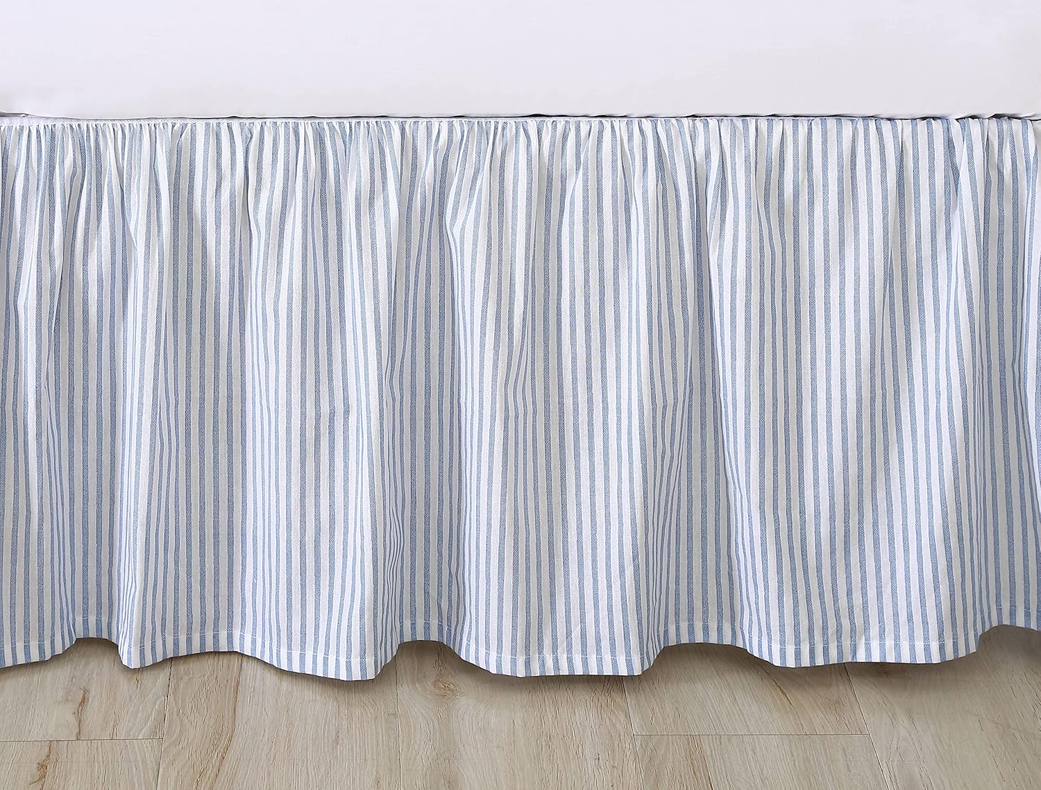 Laura Ashley - Queen Bedskirt, 100% Cotton Fabric with a Smooth and Lightweight Construction, 14.5" Drop Length, Stripe Bedding Design (Classic Ticking Blue)