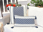 Decorative Boho Lumbar Pillow Covers with Tassels Navy Blue Off White, 12x20 inch -Set of 2 / Small Rectangle Cushion Covers for Couch Sofa/ Farmhouse Woven Pillow Cases/ Accent Chair Pillow Covers