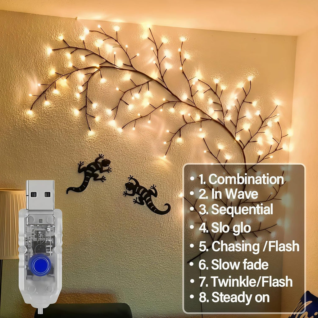 Enchanted Willow Vine Lights for Wall - 1.5m (5ft) with 72 LEDs, 8-Mode led Twinkling Tree Branch Light for Living Room, Bedroom Home Decor, Holiday Decor and Party Ambiance, Yellow