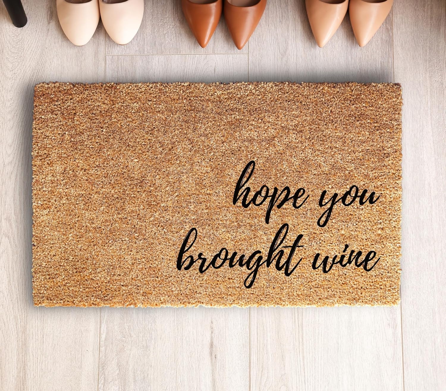 Hope You Brought Wine Door Mat 17x30 Inch - Entryway Doormat with Non-Slip Rubber Backing and Organic Coco Coir - Welcome Mat with Non-Slip Backing - Made in USA (Hope You Brought Wine)