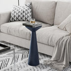 COZAYH Farmhouse Tall Pedestal End Table Small Solid Wood Martini Table Plant Stand Modern Round Drink Table for Small Space Living Room, Dark Blue
