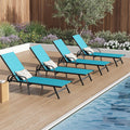 Garvee Outdoor Lounge Chair, Adjustable Patio Reclining Chaise with Textilene Fabric, Pool Lounge Chair with 5-Position Backrest for Patio, Garden, Poolside & Balcony,Sky Blue Set of 4