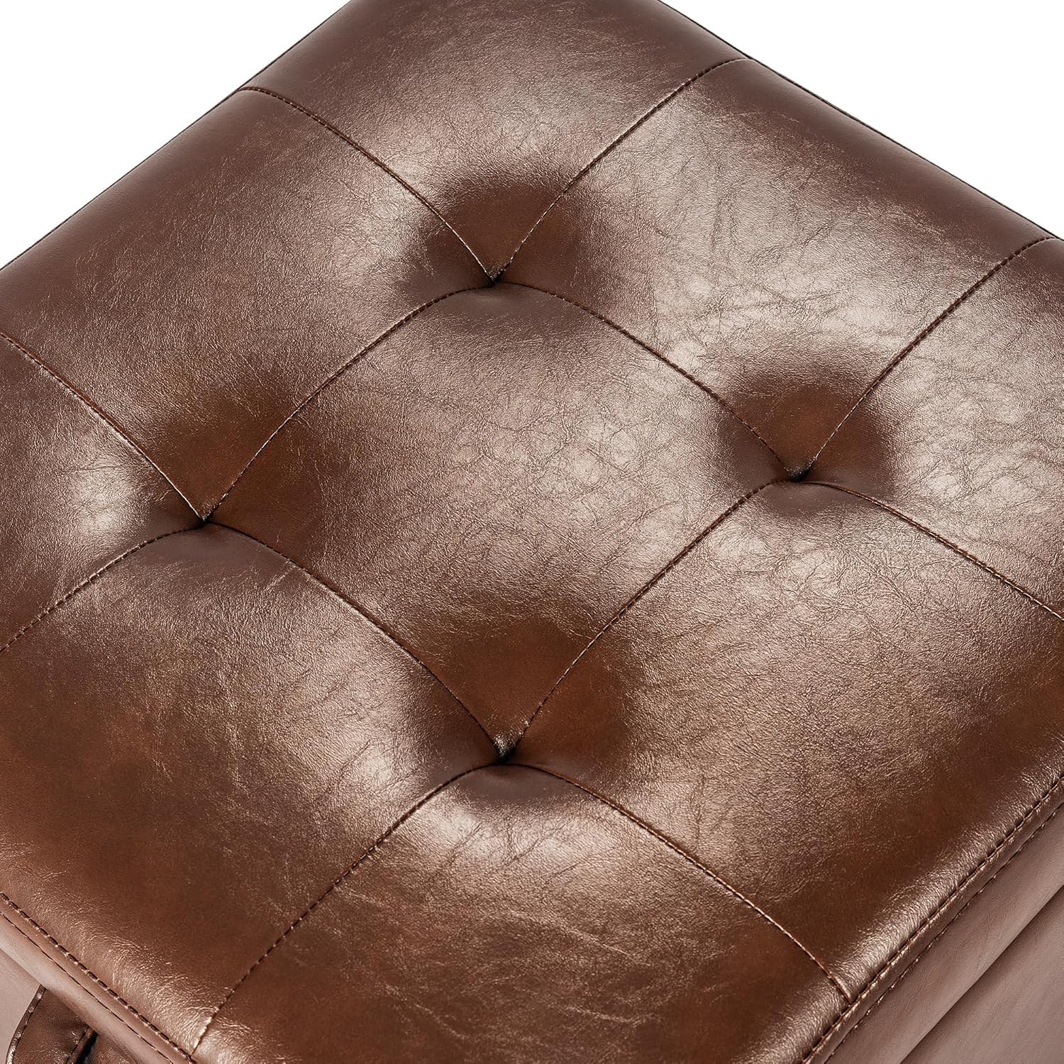 Asense 17 Inch Storage Ottoman Foot Rest,Square Faux Leather Foot Stool,Small Ottoman with Storage,Padded Seat for Entryway,Living Room,Bedroom,Couch,Under Desk,Coffee
