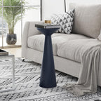 COZAYH Farmhouse Tall Pedestal End Table Small Solid Wood Martini Table Plant Stand Modern Round Drink Table for Small Space Living Room, Dark Blue