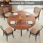 LIKIMIO 47.2" Round Dining Table for 4, Kitchen Table with Rattan Storage Shelf, Space Saving, Farmhouse Wood for Dining Room, Living Room,Walnut