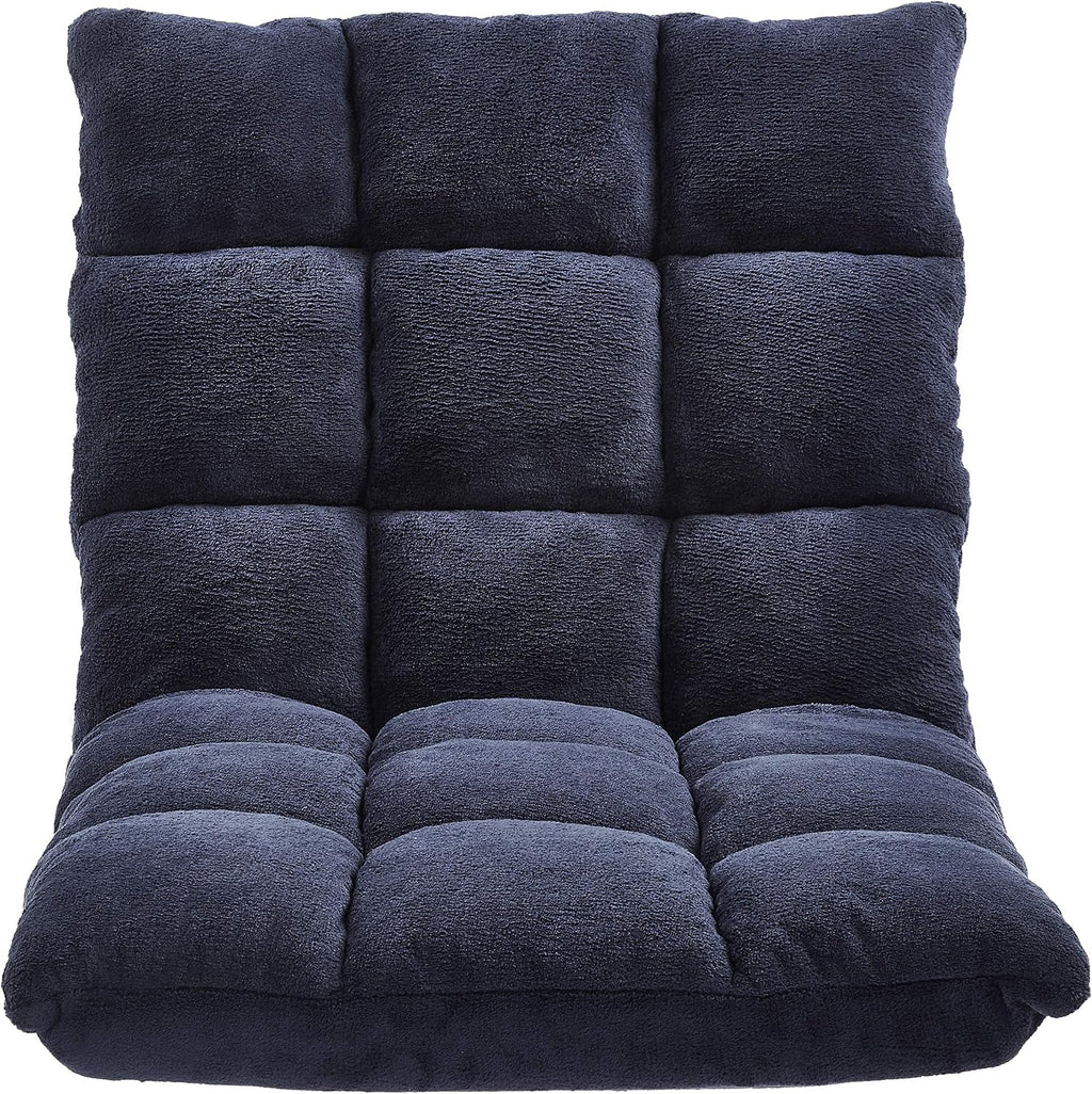 Amazon Basics Adjustable 14-Position Memory Foam Gaming Floor Chair with Back Support, Portable, Reclining, Lay Flat, 41.3"D x 21.3"W x 6"H, Navy