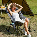 Oversized Camping Chair for Adults, Lawn Chairs Outdoor Fold up, Rocking Camping Chairs with Pillow for Picnic, Heavy-Duty 600D Oxford Cloth with Cup Holder, 350 Pound Capacity, Grey.