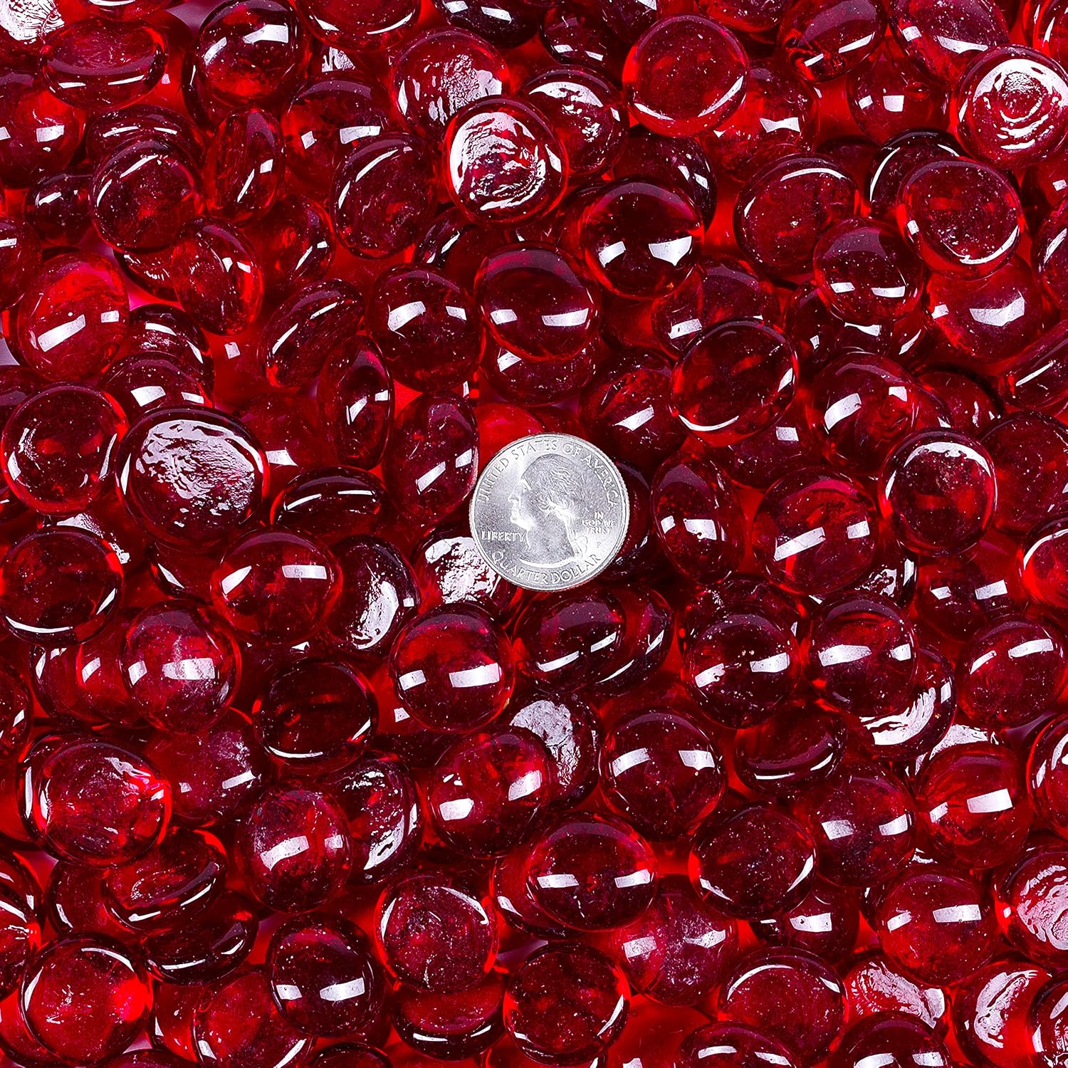 Flat Glass Marbles Vase Filler Beads 1lb, 100 Red Stones | Glass Pebbles Gems