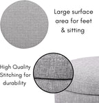 BIRDROCK HOME Grey Linen Storage Stool Ottoman w/Black Metal Leg Base, Soft Compact Padded Seat Footrest, Small Footstool for Living Room Seating, Office, Dorm, Vanity Chair, Bedroom, Couch, Desk