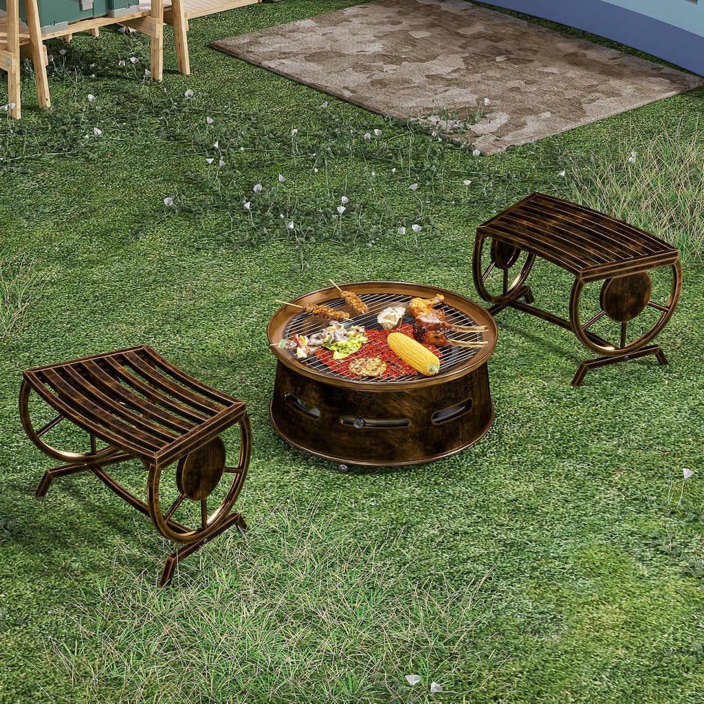 Outdoor Bench Patio Outdoor Garden Bench with Built-in Table, Wagon Wheel Arms, 3 People Outdoor Bench Garden Bench Front Porch Furniture (Bronze-22.83inch-2Pieces)