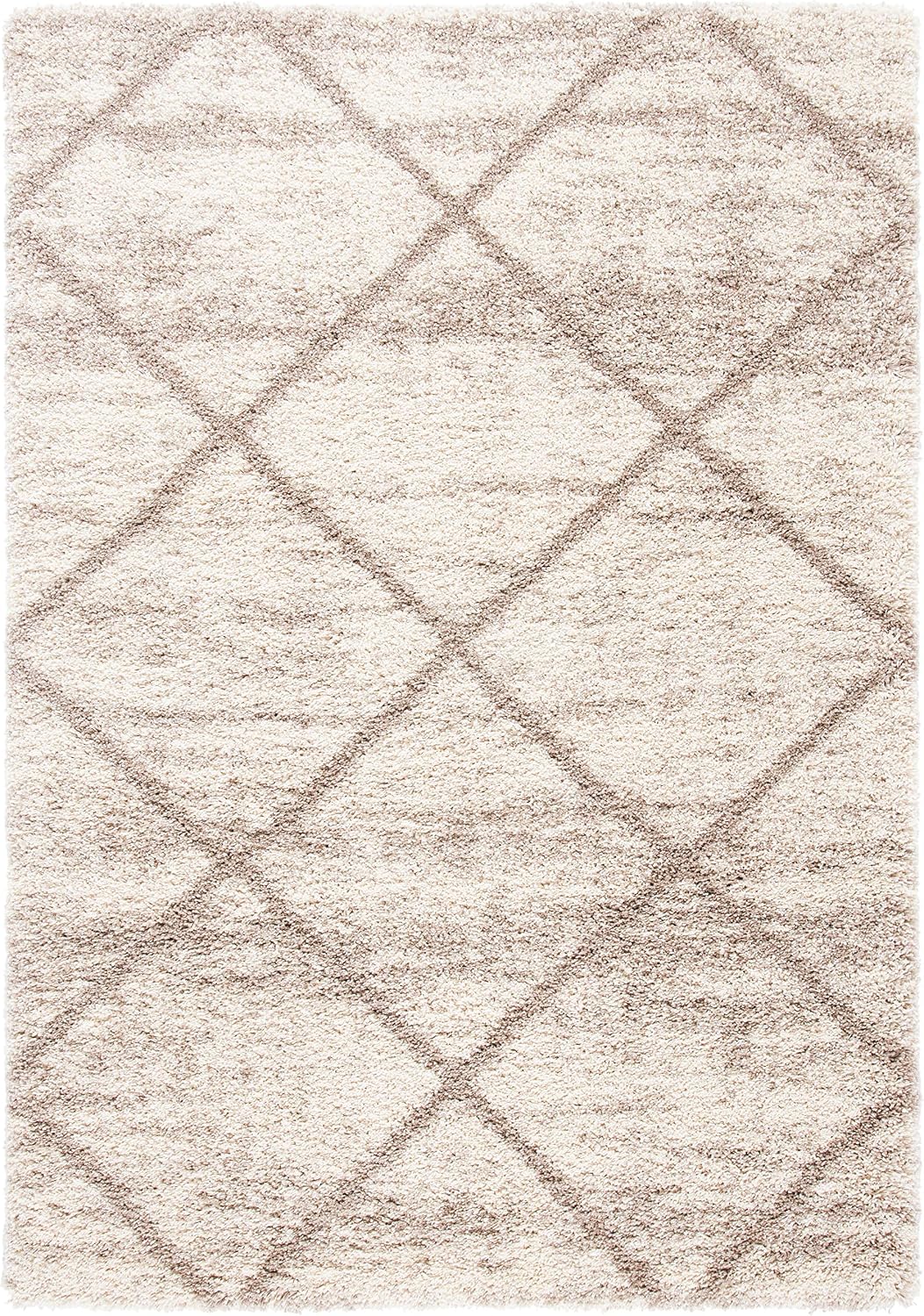 SAFAVIEH Hudson Shag Collection Area Rug - 6' x 9', Multi Ivory & Beige, Modern Trellis Design, Non-Shedding & Easy Care, 2-inch Thick Ideal for High Traffic Areas in Living Room, Bedroom (SGH281H)