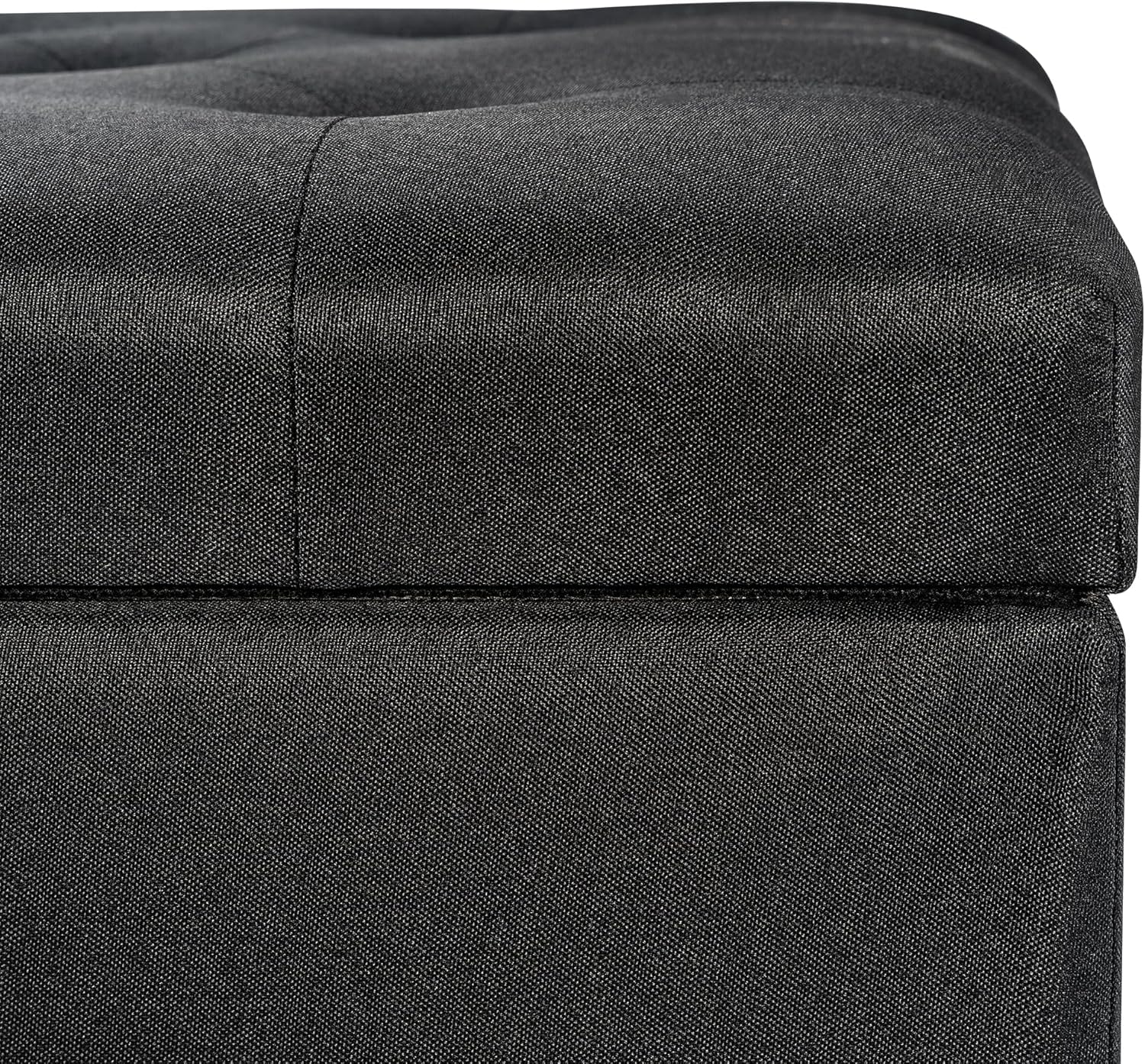 24" Storage Ottoman, Fabric Ottoman Foot Rest Stool with Hinged Lid, Tufted Rectangle Upholstered Footstool, Load Up to 350 lb, for Living Room, Bedroom, Dorm, Black