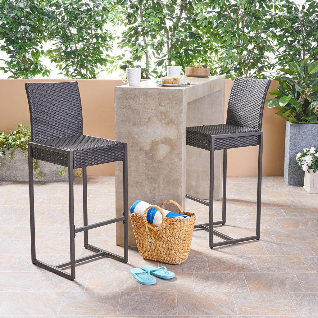 Christopher Knight Home Kelly Outdoor Wicker 30 Inch Barstool (Set of 2), Dark Brown