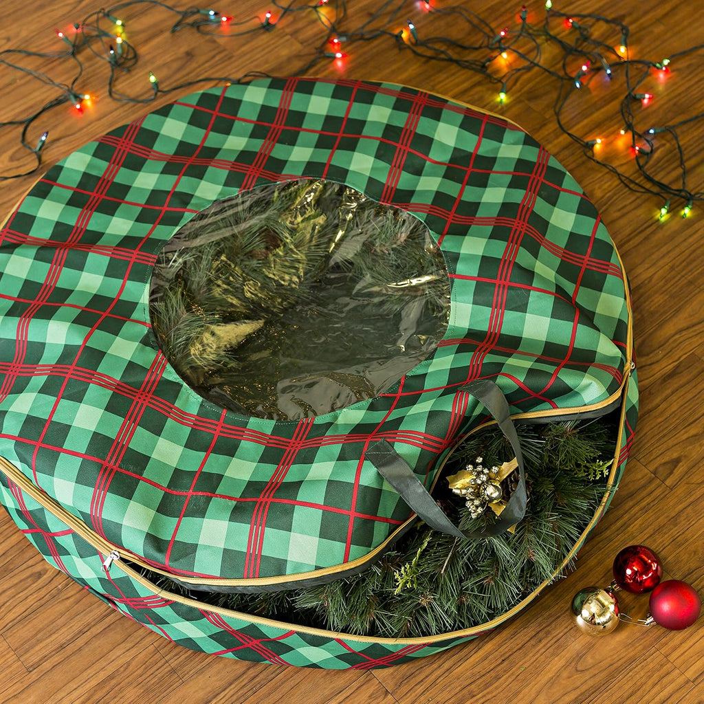 Honey-Can-Do SFT-07751 Plaid 36-Inch Wreath Storage , Red