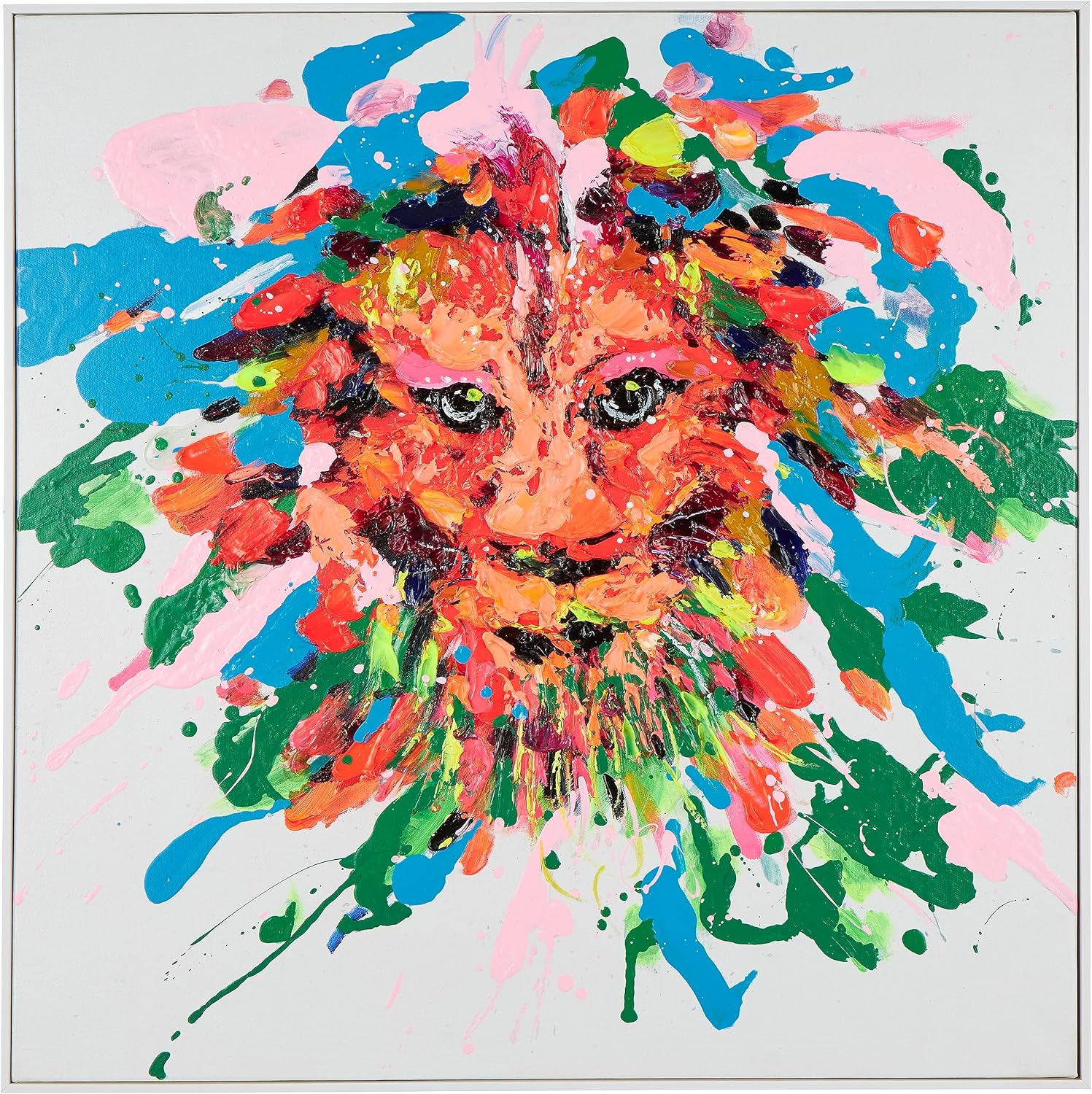 Deco 79 CosmoLiving by Cosmopolitan Canvas Lion Abstract Paint Splatter Wall Art with White Frame, 32" x 2" x 32", Multi Colored