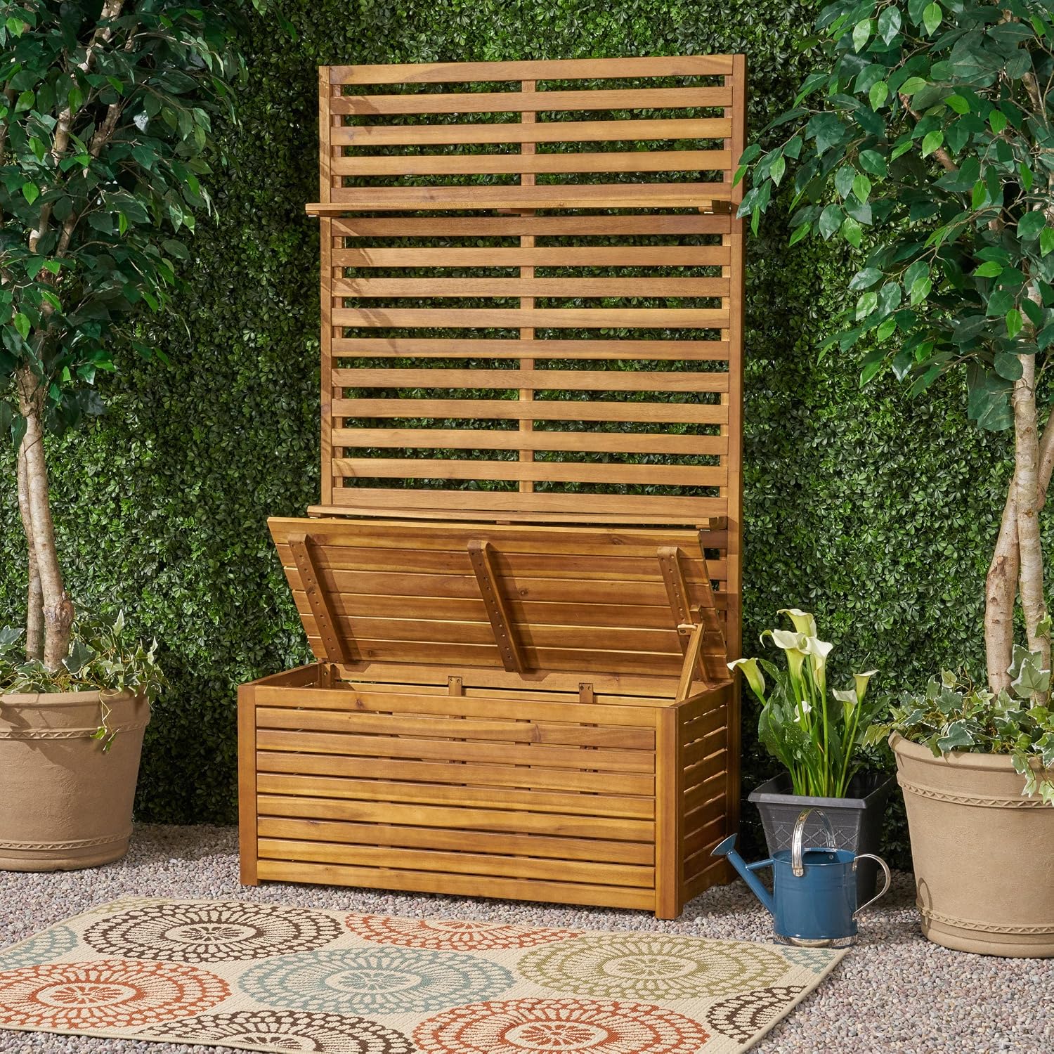 Acacia Wood Mud Bench with Storage and Display Shelves, Classic Wooden Slats for Entryway Organization and Home Interior