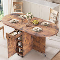 Jocoevol Round Folding Dining Table for 4, Space Saving Drop Leaf Kitchen Table with Storage Drawer, 6 Wheels Oval Gateleg Foldable Dining Table for Small Spaces(Vintage 47 * 23.6 * 30)
