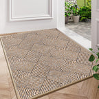 Indoor Door Mat 17"x30", Low-Profile Thin Welcome Front Door Mat Indoor Entrance, Non Slip Rubber Backing Inside Doormat Washable Entryway Dirt Resistant & Absorbent Entry Mat, Light-Brown