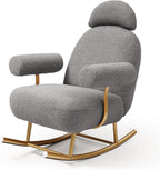 Sherpa Fabric Rocking Chair,Accent Upholstered Rocker Glider Chair for Baby and Kids,Comfy Armchair with Gold Metal Frame,Leisure Sofa Chair for,Bedroom,Living Room,Office,Grey