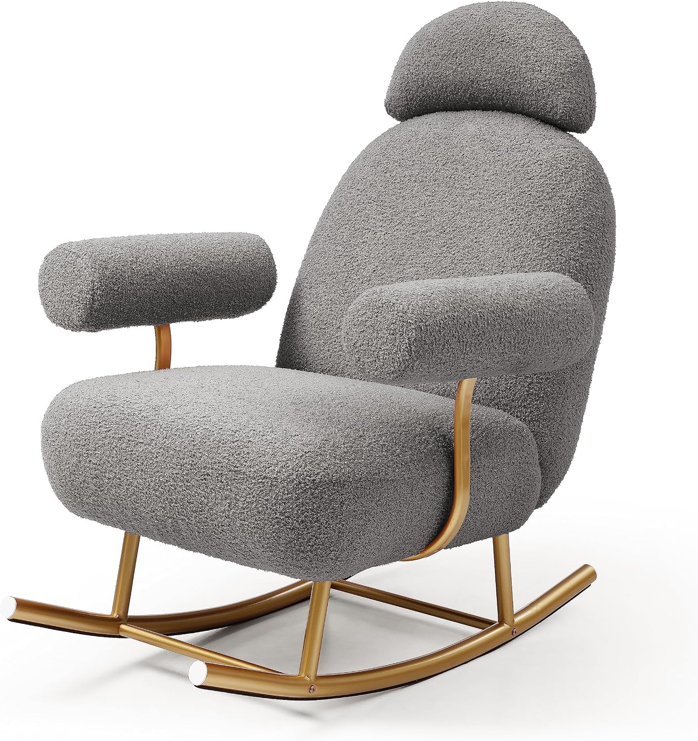 Sherpa Fabric Rocking Chair,Accent Upholstered Rocker Glider Chair for Baby and Kids,Comfy Armchair with Gold Metal Frame,Leisure Sofa Chair for,Bedroom,Living Room,Office,Grey
