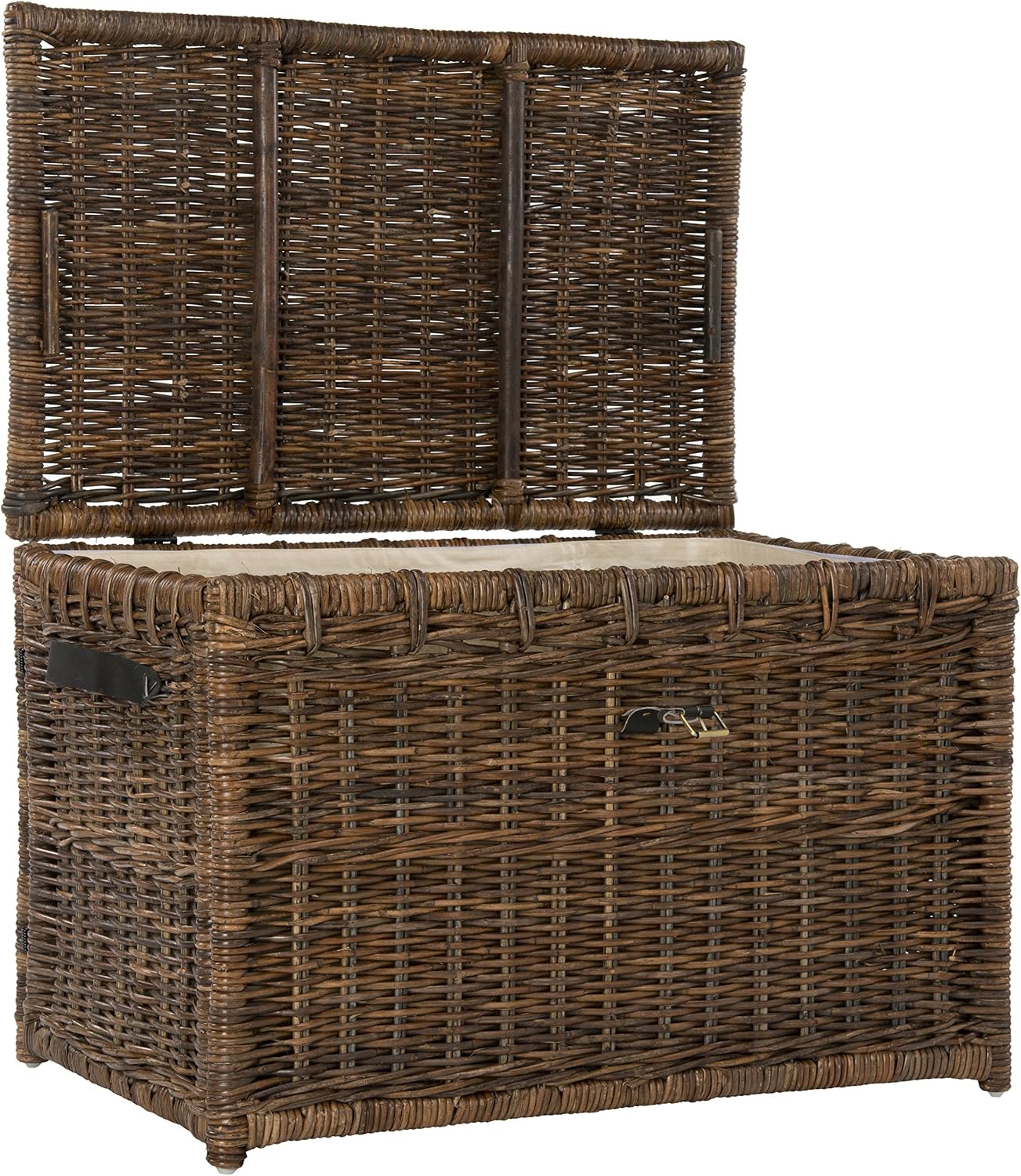 happimess HPM9004A Michael Wicker Storage Trunk Collapsible for flat storage, Rattan-Sarang Buaya, Coastal for Office, Dorm Room, Bedroom, Dining Room, 35", Brown