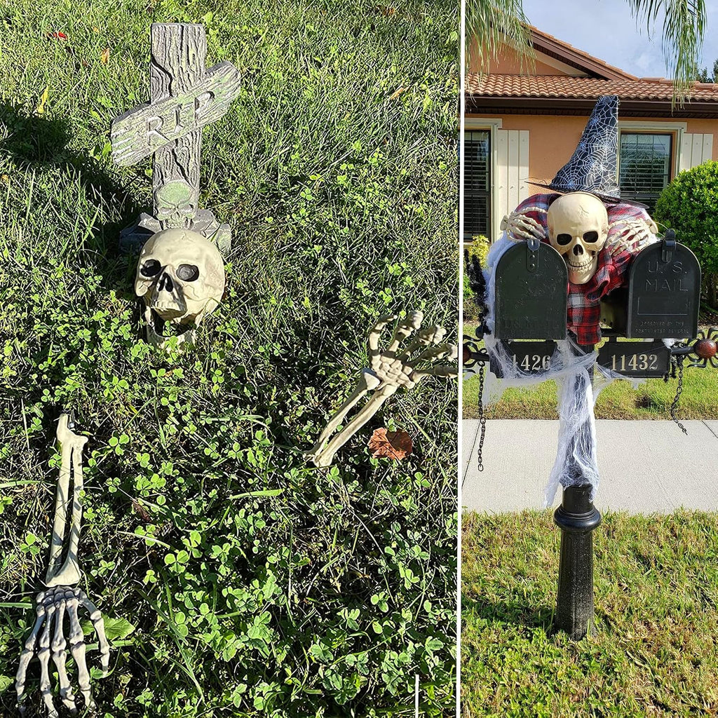 yosager Realistic Skull and Skeleton Arms Stakes, Indoor Outdoor Graveyard Best Halloween Yard Decorations