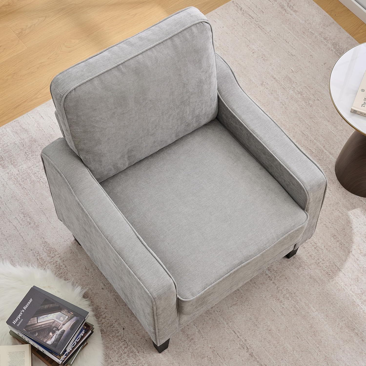 Mangodan Comfy Accent Chair for Living Room, Mid Century Modern Reading Chair for Bedroom, Office and Waiting Room, Upholstered Armchair Single Sofa Chair with Reinforced Legs(Light Grey, Set of 1)