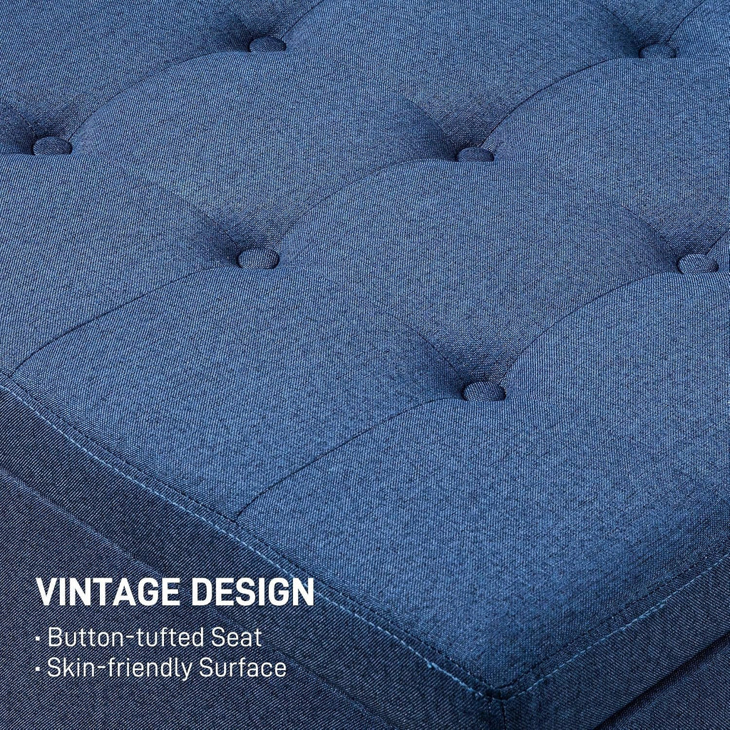 Vintage Storage Ottoman with Button-Tufted Design